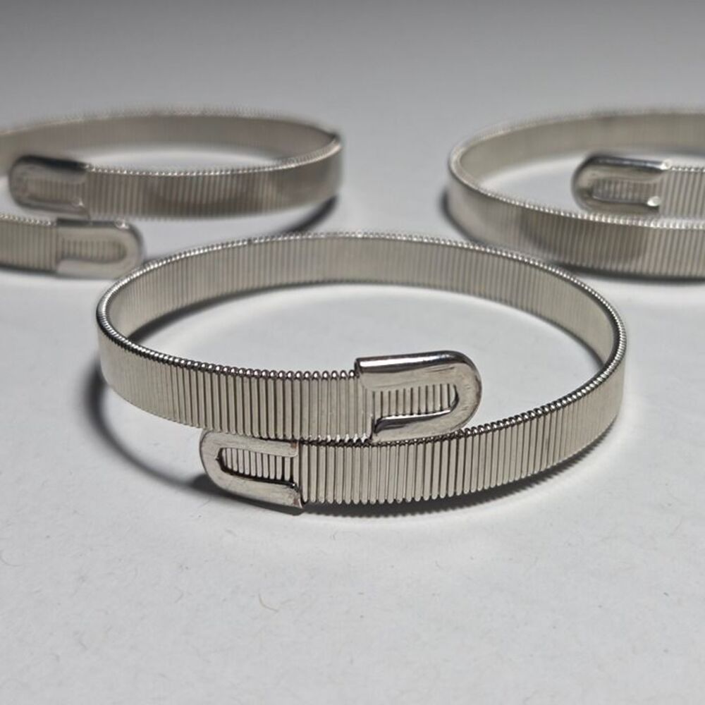 Vintage Silver Tone Mesh Coil Wrap Bracelet - Modernist Cuff Bangle Set of 3